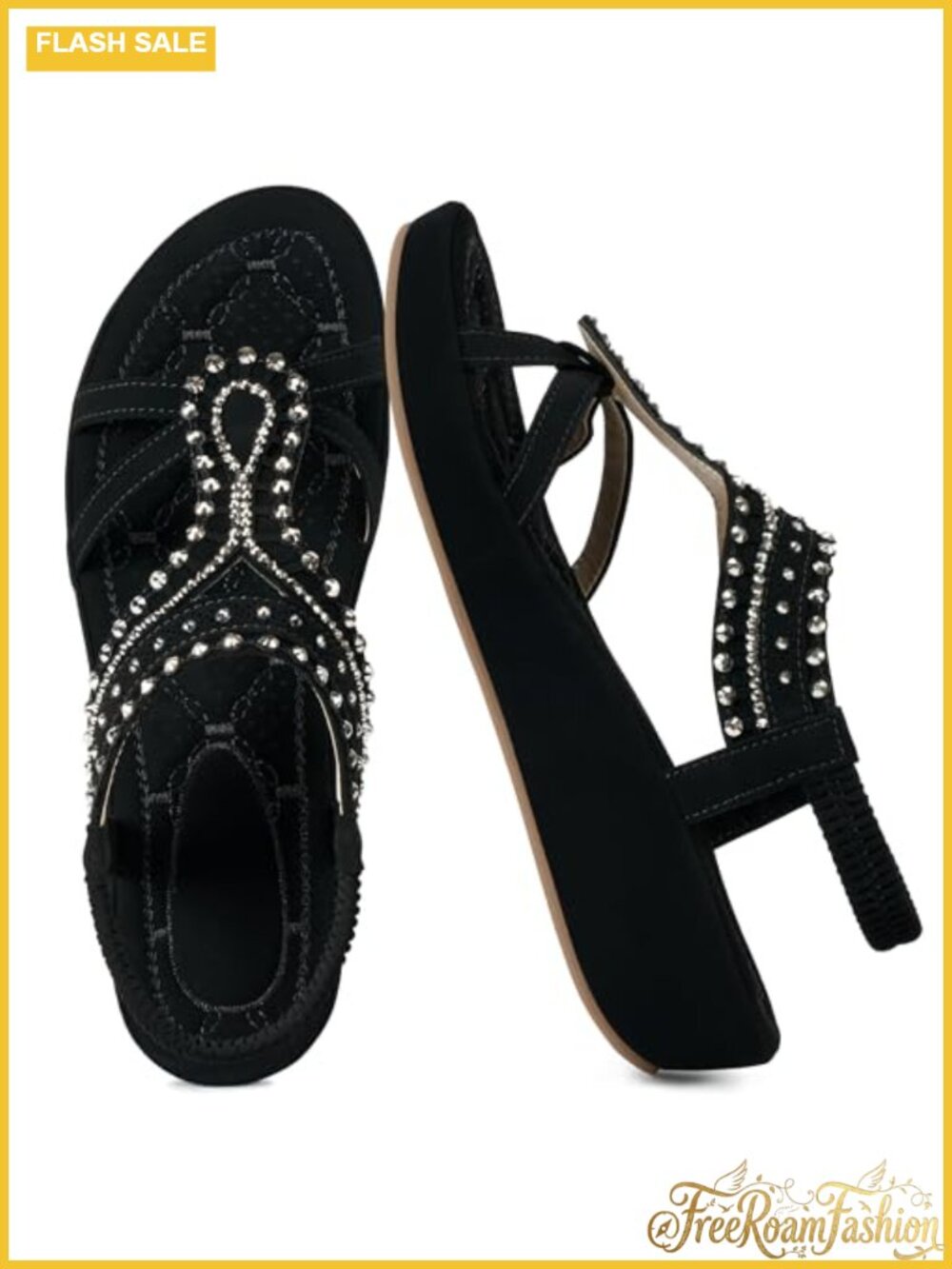 Women's Wedge Sandals Faux Leather Rhinestone Slip-On Summer Platform Sandals